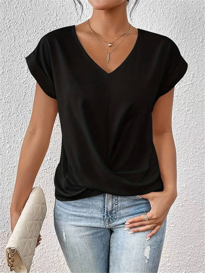 Everly - Twist-Knot V-Neck Blouse
