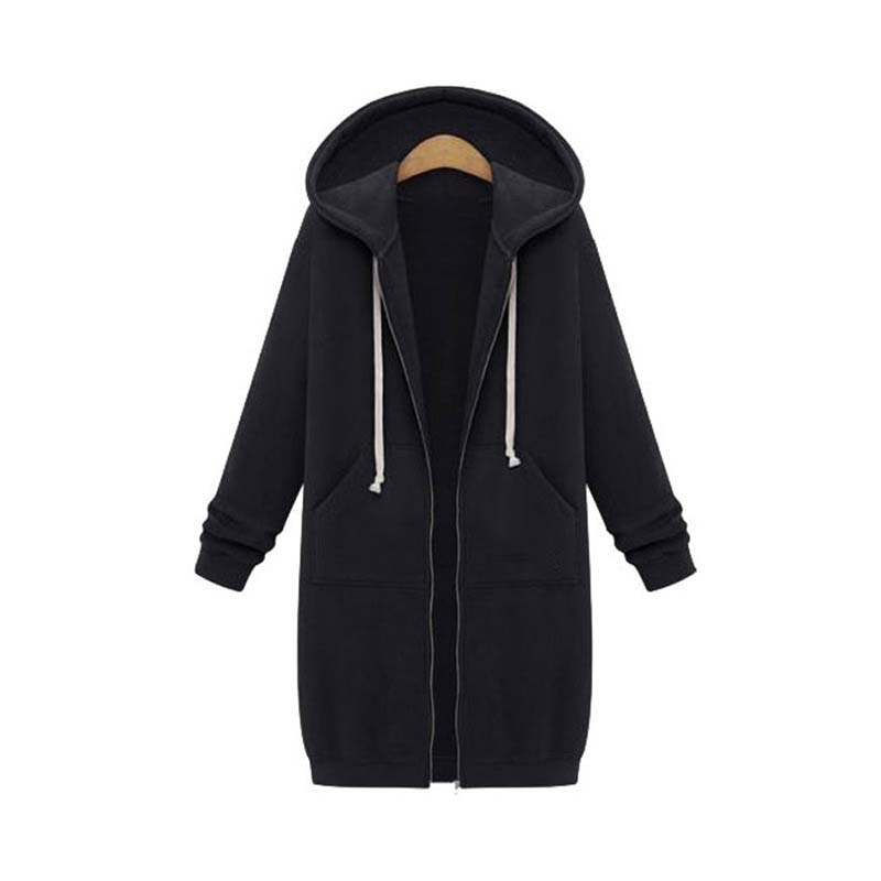 Longline Zip-Up Hoodie with Drawstring Hood, Patch Pockets, and