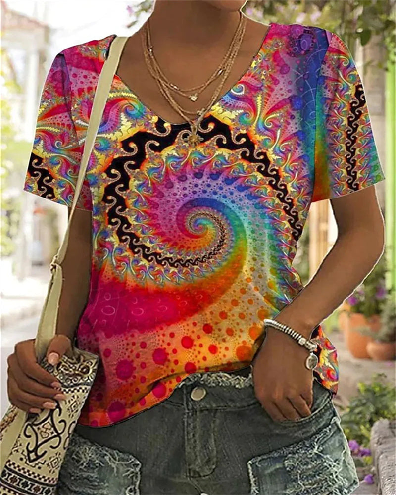Everly - Psychedelic V-Neck T-Shirt
