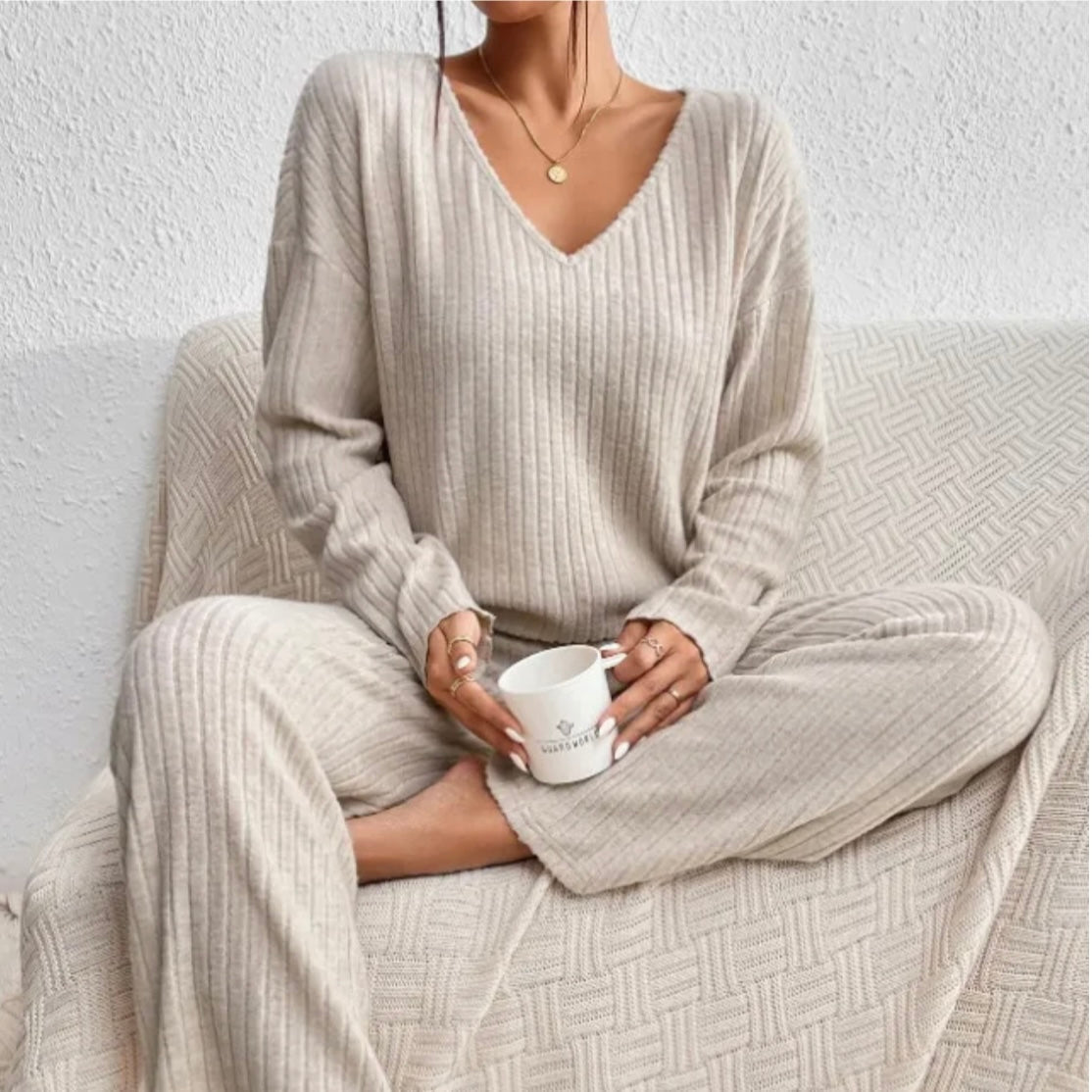 Wait & See Ribbed Two Piece Lounge Set (White) main image 0