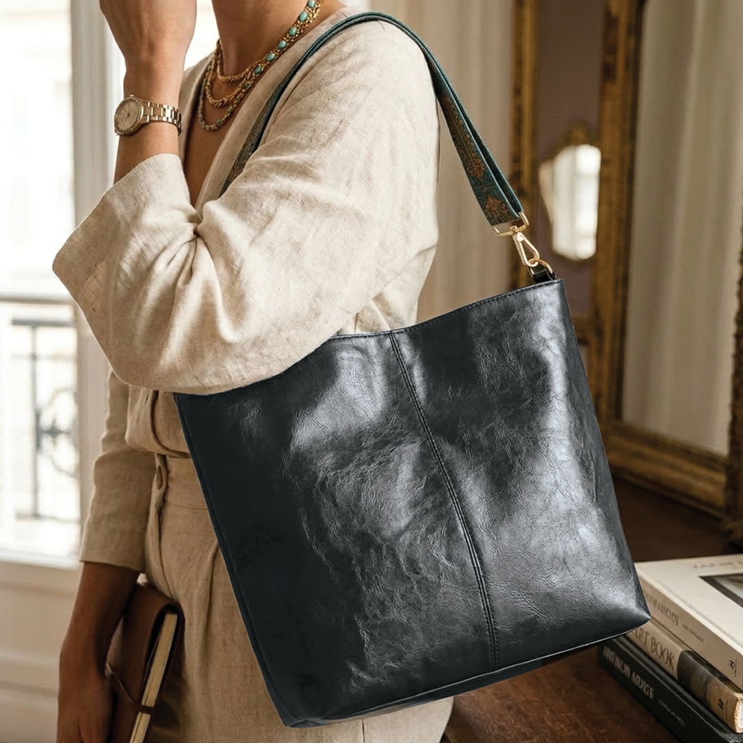 Isla - Vegan Leather Embroidered Bucket Bag