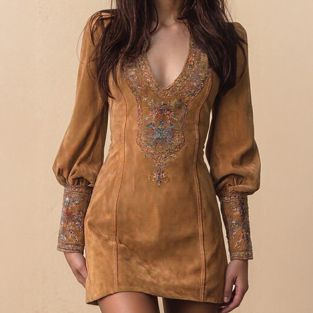 Gianna - Embroidered V-Neck Mini Dress