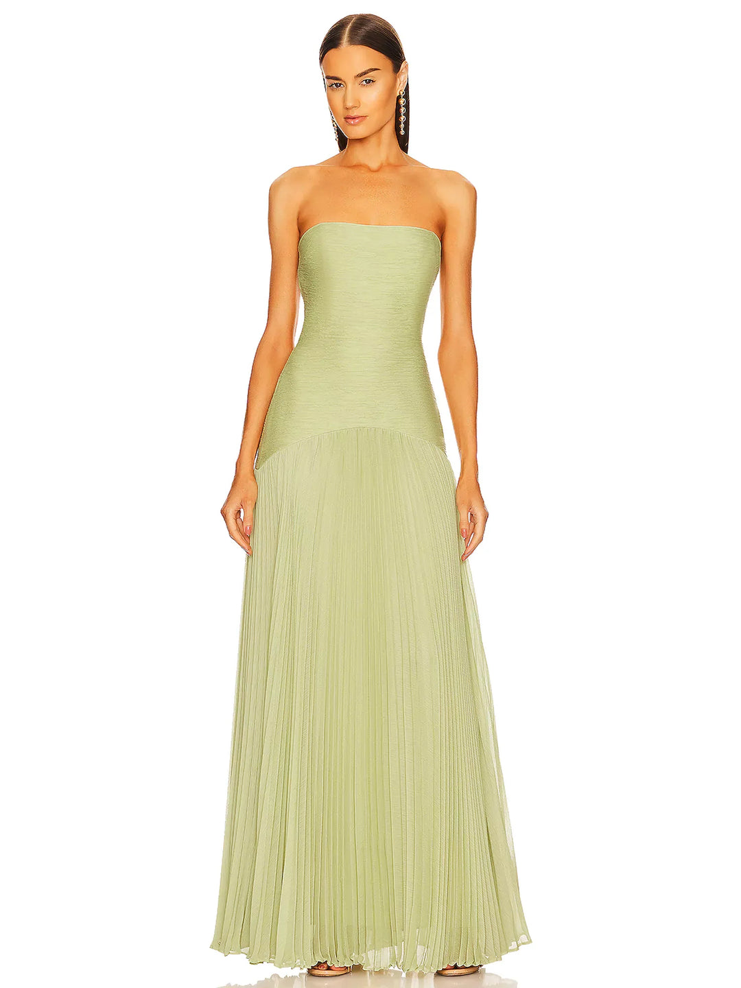 green strapless pleated dress Two Piece Green Pleated Sweetheart Maxi Dress by MODA ME COUTURE