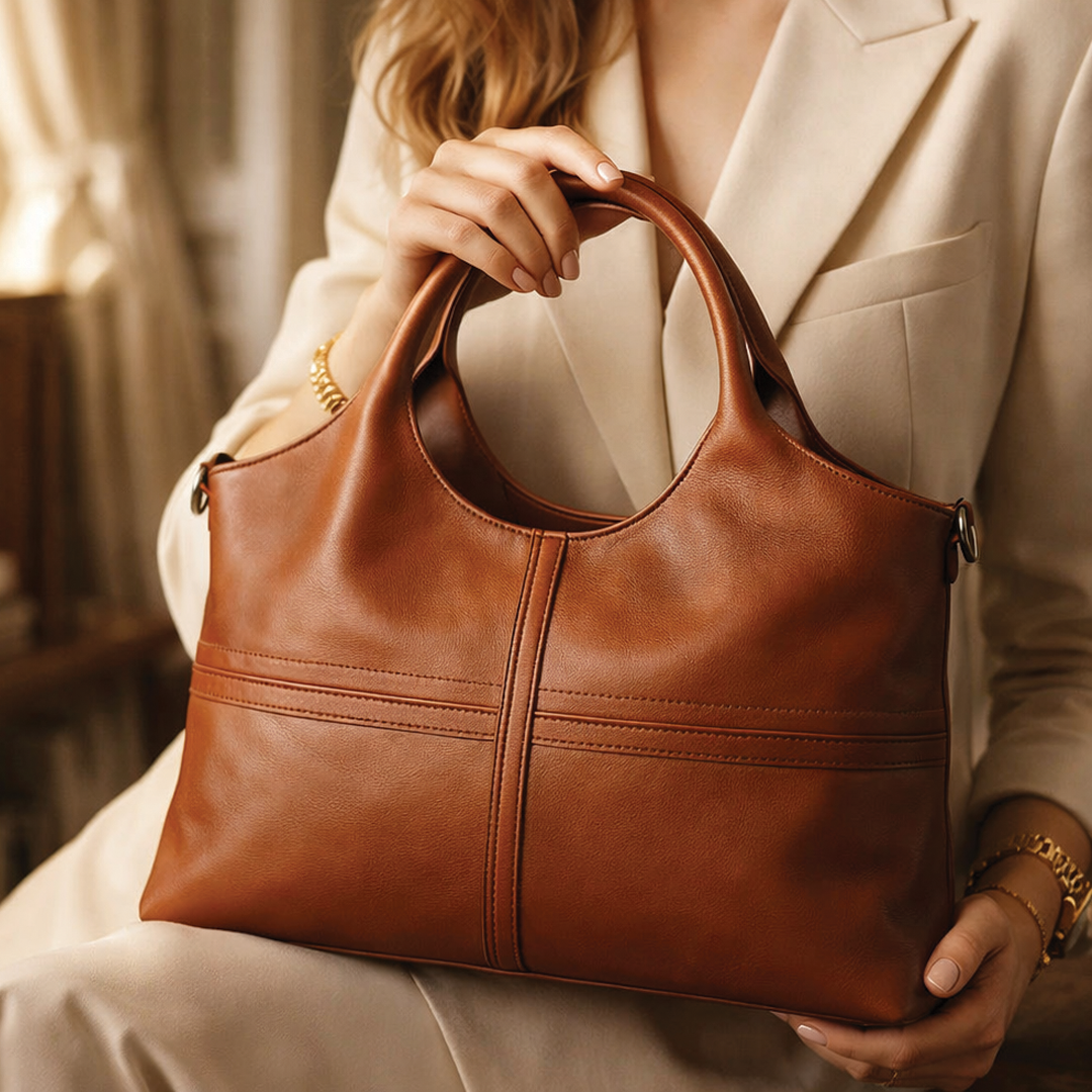 Simple Structred Handbag Structured Vegan Leather Handbag with Round Handles – All-Season ...