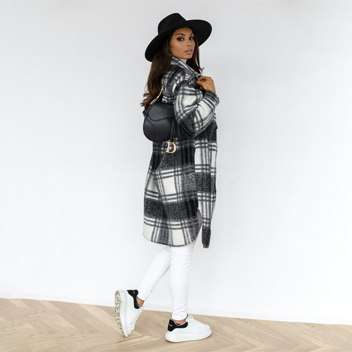 Heather - Checkered Longline Coat