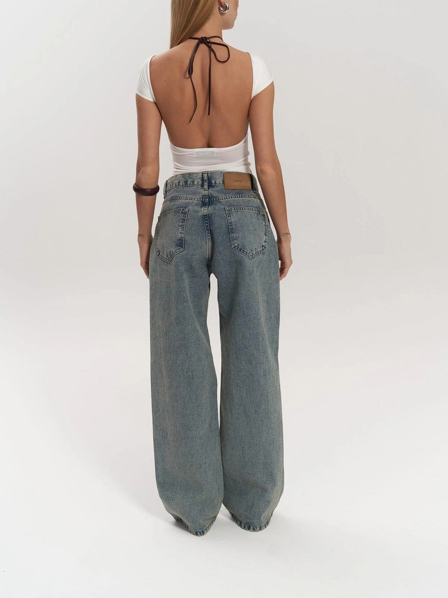 Claire - Mesh Panel Wide-Leg Jeans