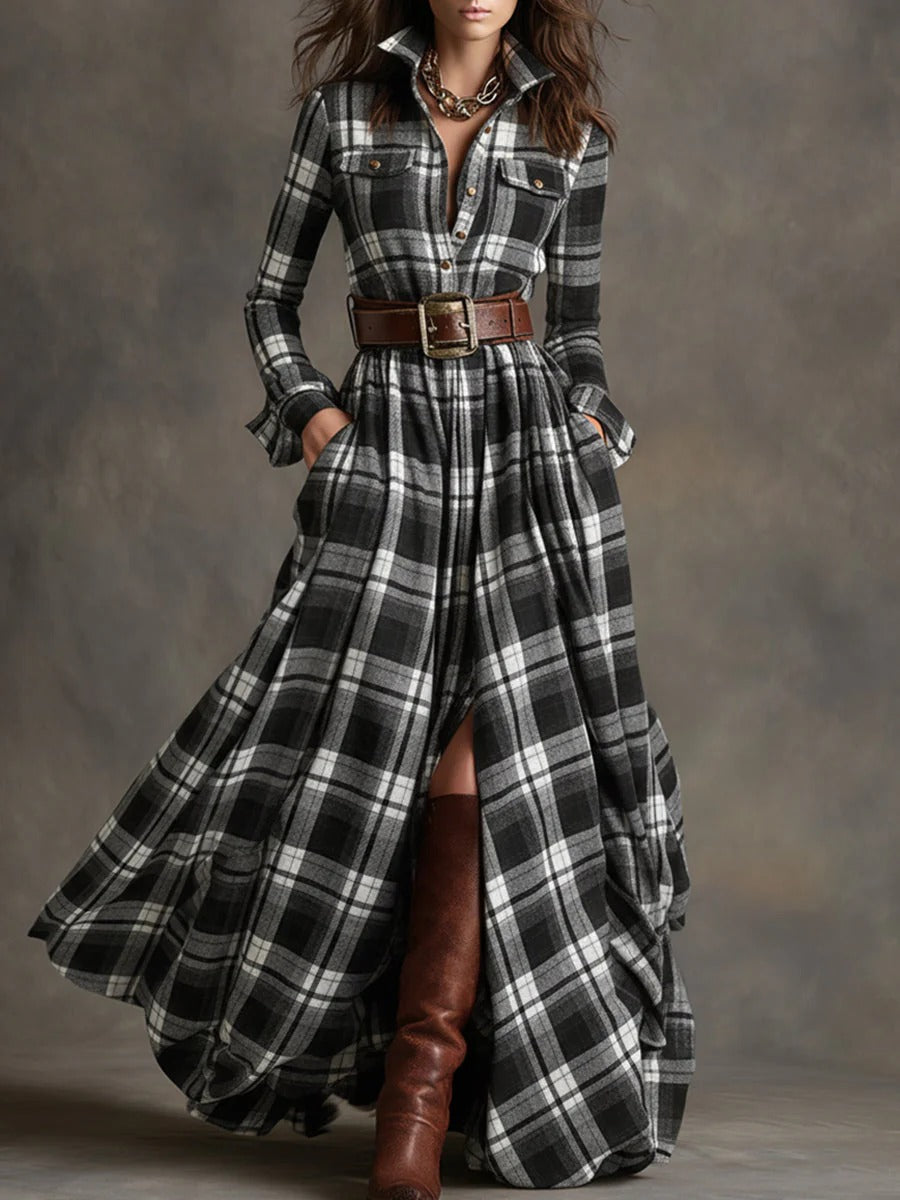 Scarlett - Plaid Flared Maxi Dress
