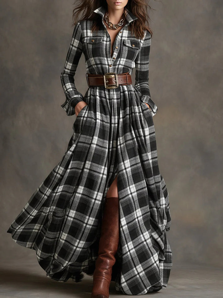 Scarlett - Plaid Flared Maxi Dress