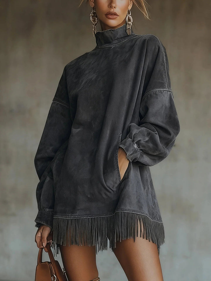 Maya - Fringed Mock Neck Tunic